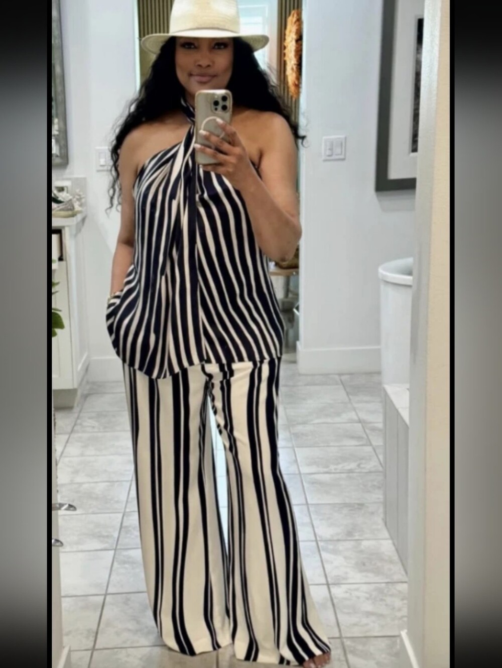 Viral Zara s Navy Striped Pant & Halter Top set NWT-Med-revole - Picture 2 of 15
